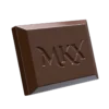 A milk chocolate almond THC bar with segmented pieces, featuring a simple label showing the product name and dosage from the MKX edibles brand.