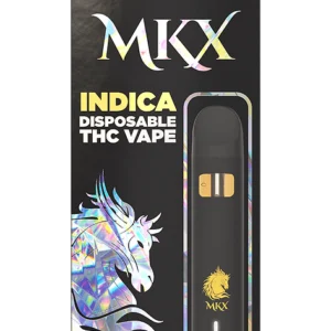 A slim, sleek, and discreet disposable vape pen, with a label showing the product name "Blueberry Afgoo" and "1G THC" to denote its size and content.