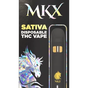 A slim, sleek, and discreet disposable vape pen, with a label showing the product name "Strawberry Cough" and "1G THC" to denote its size and content.